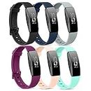 [6 Pack] Bands Compatible with Fitbit Inspire HR & Fitbit Inspire 2 & Fitbit Inspire & Fitbit Ace 2 Fitness Tracker for Women Men, Soft Silicone Bands Replacement for Fitbit Inspire 2 Bands (Black/Navy Blue/Fuchsia/Grey/Pink/Mint Green, Small)