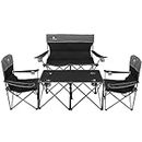 CAMPHILL Camping Chair Set of 4, Outdoor Folding Camping Chairs with Table Heavy Duty Lawn Chair with Cup Holder,Collapsible Chair Include One Sofa Chair and Two Single Chairs and Camping Table