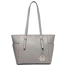 Miss Lulu Tote Bag for Women Handbags Shoulder Bags with Adjustable Strap PU Leather Lightweight Large Capacity (Grey)