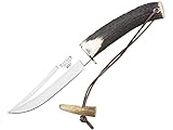Joker camping and hunting knife CC72 "Luchadera", deer horn handle, MOVA Steel 14 cm blade, brown leather sheath, tool for fishing, hunting, camping and hiking