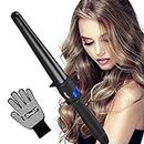 CkeyiN Curling Wand, 1~1.25 Inch Ceramic Tapered Barrel Curling Iron with Anti-Scald Design, Professional Adjustable Temperature LCD Display Dual Voltage Hair Styling Tool for Women