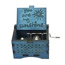 UNIQLED You are My Sunshine Wooden Music Boxes Laser Engraved Hand Crank Classical Wood Sunshine Musical Box Gifts for Birthday Christmas Valentine's Day (Blue Sunshine)