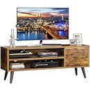 AM alphamount Retro TV Stand for TVs up to 55 in, Rustic Brown TV Stand for Media, Mid Century Modern TV Stand & Entertainment Center with Shelves, Wood TV Console for Living Room Bedroom, APRTS01-C