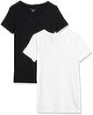 Amazon Essentials Women's Classic-Fit Short-Sleeve V-Neck T-Shirt, Pack of 2, Black/White, XXL