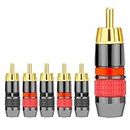 TECH-X RCA Plugs Speaker Plugs, 6Pack Gold Plated RCA Male Solderless Coax Audio Video in-Line Jack Adapter Wire Cable Connector Coaxial Plug Screws Cable Terminal Connector Phono Red Black Adapter