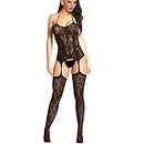 FATOS Bodystocking Lingerie for Women Crotchless Super Stretchy Sexy Seamless Lingerie Bodysuit All Size Plus Size, Black