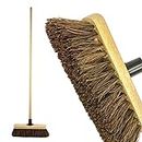 LSC 10” Broom Outdoor Yard Broom Stiff Sweeping Brush with Wooden Handle Natural Bassine Hard Bristles Garden Brooms for Cleaning Gardens Yards Driveways Warehouse (PACK OF 1)