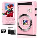4K Digital Camera for Photography 44MP Compact Camera with 16X Digital Zoom, 2.4'' Autofocus Portable Point and Shoot Digital Cameras for Beginners, Boys, Girls with 32GB SD Card and 2 Batteries(Pink)