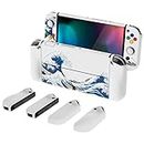 PlayVital AlterGrips Protective Slim Case for Nintendo Switch OLED, Ergonomic Grip Cover for Joycon, Dockable Hard Shell for Switch OLED w/Thumb Grip Caps & Button Caps - The Great Wave Off Kanagawa