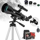 HSL Telescope for Adults & Kids, 70mm Aperture 400mm Focal Length Refractor Telescope for Astronomy Beginners(20x-100x) - Travel Telescopes with Carry Bag and Adapter(Black)