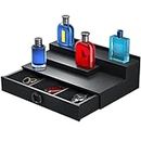 WINKINE Cologne Organizer for Men, Acrylic Display Stand Shelf, Perfume Organizer for Dresser, Cologne Stand with Hidden Compartment and Drawer, Cologne Holder Tray Shelf, Fragrance Organizer, Black