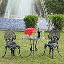 Royal Italian Style Signature Garden Patio Seating Chair and Table Set with Solar Garden Lights for Balcony Home Outdoor Patio Furniture with 2 Char & 1 Table, Black