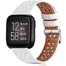 Leather Band Compatible with Fitbit Versa 2 Bands Women Versa Bands Men, Soft Hollow-out Floral Leather Straps for Fitbit Versa - Versa 2 - Versa Lite - Versa SE (white)