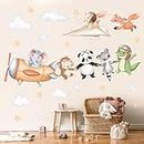 decalmile Airplanes Animal Wall Decals Elephant Panda Monkey Flying Animal Wall Stickers Baby Nursery Kids Bedroom Daycare Wall Decor