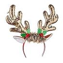 RAZ Imports Reindeer Antler Ears Holly Berries Festive Holiday Glittery Gold 15 x 13 Polyester And Plastic Headband