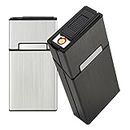 Cigarette Case with Lighter 100's King Size 20pcs Cigarettes 2 Pack Rechargeable Flameless Windproof Electric Lighter Makeup Mirror