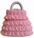 David's Cookies - Pink Ruffle Purse / Handbag Rose Flower Cookie Jar
