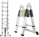 Inditradition A-Type Aluminium Telescopic Ladder | 2 in 1 Single & Double Side Convertible | EN131 Certified (13.25 x 13.25 Feet | 10+10 Steps)