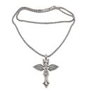 Crowned Cross,'Silver Cross Pendant Necklace with Outspread WIngs'