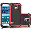Tekcoo Galaxy S5 Case, [Tmajor] Sturdy [Red/Black] Shock Absorbing Hybrid Rubber Plastic Impact Defender Rugged Slim Hard Case Cover Bumper for Samsung Galaxy S5 S V I9600 GS5 All Carriers