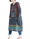 FTCayanz Women’s Oversized Sweatshirt Dress Hoodies Pullover Ethnic Printed Fall Dresses with Pockets, Gray-2, Large