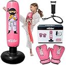 Pink Inflatable Punching Bag for Kids Complete with Boxing Gloves and Pump. for immediate Bounce Back for Practicing Mixed Martial Arts, Boxing, Taekwondo, Karate. Perfect Toy for Girls 4-12