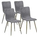 FurnitureR Modern Style Dining Chairs Set of 4, Comfy Side Chair with Fabric Seat Sturdy Metal Gold Legs for Kitchen Living Room Bedroom, Grey