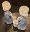 Pair Enesco Child Angel Candle Holders Blue White Toothpick Holder