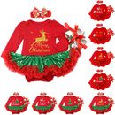 Newborn Baby Girls Christmas Outfit Headband Romper Tutu Dress Shoes Clothes Set