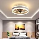 AHWEKR Led Ceiling Fans with Lights Reversible Remote, 6 Speeds Modern Bedroom Fan Ceiling Light Quiet Φ40cm Dimmable Small Ceiling Fan Light for Living Room,White