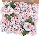 MACTING Artificial Rose Flowers, 30pcs Real Touch Fake Flowers with Stems for Mothers Day DIY Bouquets Wedding Party Baby Shower Home Decoration(Light Rainbow Color