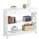 Yaheetech X Design Console Table with 1 Drawer and 2 Open Shelves Narrow Sofa Side Accent Table for Entryway Living Room, White