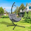 Egg Hammock Basket Chair Hanging Swing Chair UV Resistant Cushion with Stand