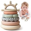 Moonkie Stacks of Circles Soft Teething Toy | Educational Learning Baby Toy | Stacking Ring Toys for Babies Boy and Girl | 7 Piece Teethers Set