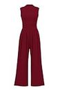 PRETTYGARDEN Womens Summer Jumpsuits Dressy Casual One Piece Outfits Sleeveless Mock Neck Wide Leg Pants Rompers with Pockets (Wine Red,Medium)
