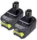 2Pack 6.0Ah Replacement Battery Compatible with Ryobi 18V Battery for Ryobi Battery 18V ONE+ Lithium-ion Battery P102 P190 P108 PBP005 P189 P197 18 Volt Ryobi ONE Battery