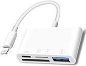 Sounce 4 in 1 Lightning to USB, SD TF Card Reader Adapter with Charging Port for iPhone, iPad, Dual Card Slot, Fast Charging & USB 3.0 OTG Connector Supports USB Flash Drive, Camera and More - White