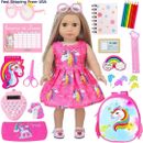 American 18 Inch Doll Accessories Stationery Set and Clothes Pink Unicorn Series