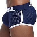 JOCKMAIL Breathable Mesh Enhancing Padded Hip Sexy Boxer Men Underwear Removable Enhancement Two Butt Pads and penis Pad (XXL, Mesh Navy)