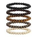 MILAKOO 5 Pcs Wooden Beaded Bracelet for Men Women 8mm Beads Stretch Wristband Prayer Meditation