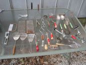 Huge Lot Of Vintage Kitchen Utensils, Red Handles, Farmhouse Tools & Gadgets