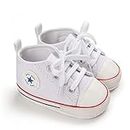 DEBAIJIA Bebé Primeros Pasos Zapatos de Lona 0-6M Niños Alpargata Suave Antideslizante Ligero Slip-on 17 EU Blanco Rojo (Tamaño Etiqueta-1)