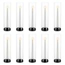 NUPTIO Hurricane Candlestick Glass Black - 10 Pcs Bulk Taper Candle Holders Candle Stick Stands Pack Metal Clear Tapered Candles Modern for Wedding Centre piece Christmas Table Dinner Fireplace