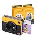 KODAK Mini Shot 3 Retro 4PASS 2-in-1 Instant Camera and Photo Printer (3x3") + 68 Sheets Bundle, Yellow