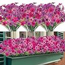 Garlag 12 Bundles Outdoor Artificial Flowers Plants, Indoor Decorative Fake Flowers for Home Garden Wall Wedding Party, Fake Flowers for Outside Planter Window Box (Pink Purple Fuchsia)