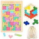 Wooden Puzzle Set for Kids - 2 Pack Brain Teaser Puzzles Activities 3D Animal Russian Blocks Toys Tangram Jigsaw Board Educational Gifts for Toddler 4-8 8-10 Boys Girls Ages 3 5 6 7 9 Years Old