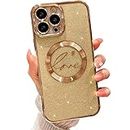 MGQILING Compatible with iPhone 11 Pro Max Magnetic Glitter Case-6.5 Inch, Luxury Love Heart Pattern Plating Bling Clear Case, Compatible with MagSafe for Women Girls Shockproof Back Cover-Gold