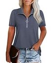 GRMLRPT T-Shirt da Donna Magliette Polo Shirt Manica Corta con Scollo V Magliette Tinta Unita Polo Shirt (A-Blu,M)