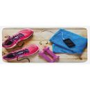Pink 0.1 x 19 x 47 in Kitchen Mat - East Urban Home Gymnasium Theme Women's Running Shoes & Dumbbells Equipment For Training Image Multicolor Kitchen Mat, | Wayfair