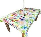 Karina Home Wipe Clean Garden Tablecloth with Parasol Umbrella Hole Rectangle Bright Floral Garden Flowers 200cm x 140cm